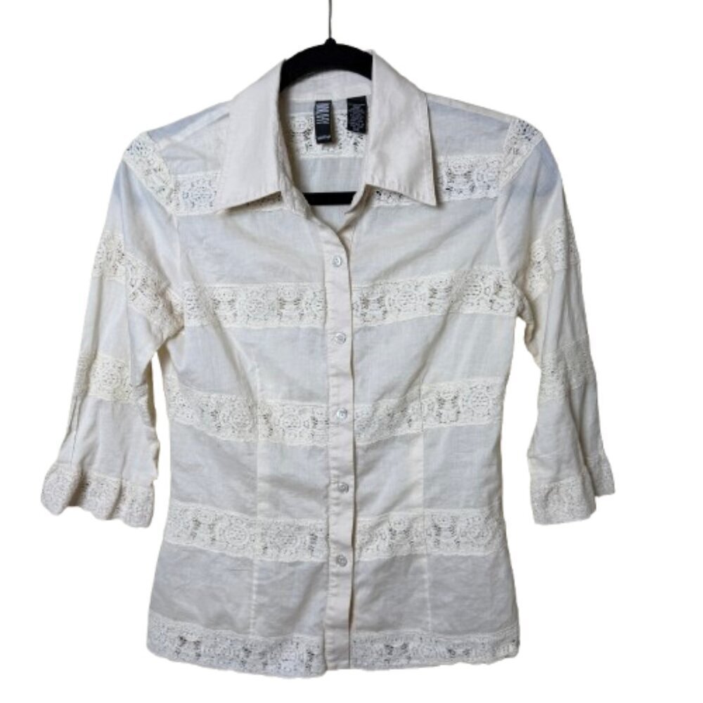 Vintage Laundry by Shelli Segal Lace Blouse Top Shirt Size Small Cream